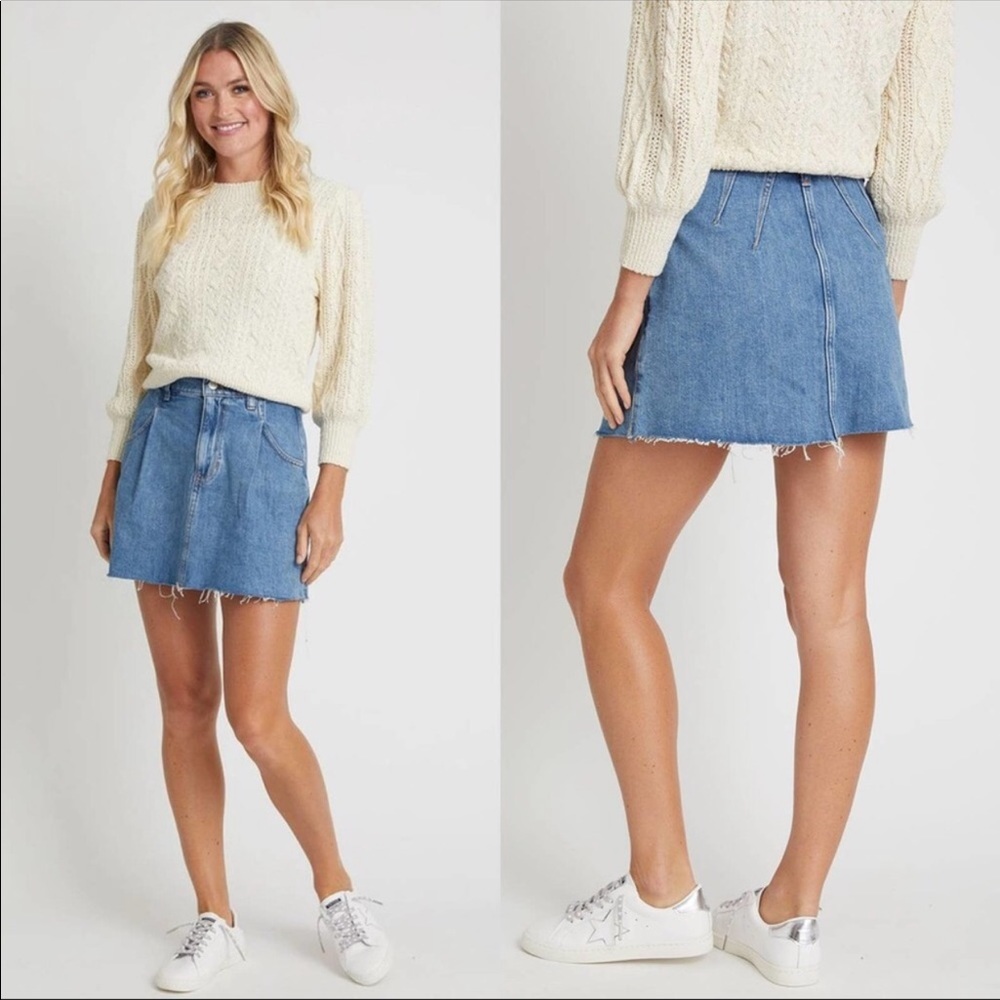 Free People Cosmico Denim Jean Mini Skirt in Rain Medium Wash Blue Size 24 NEW